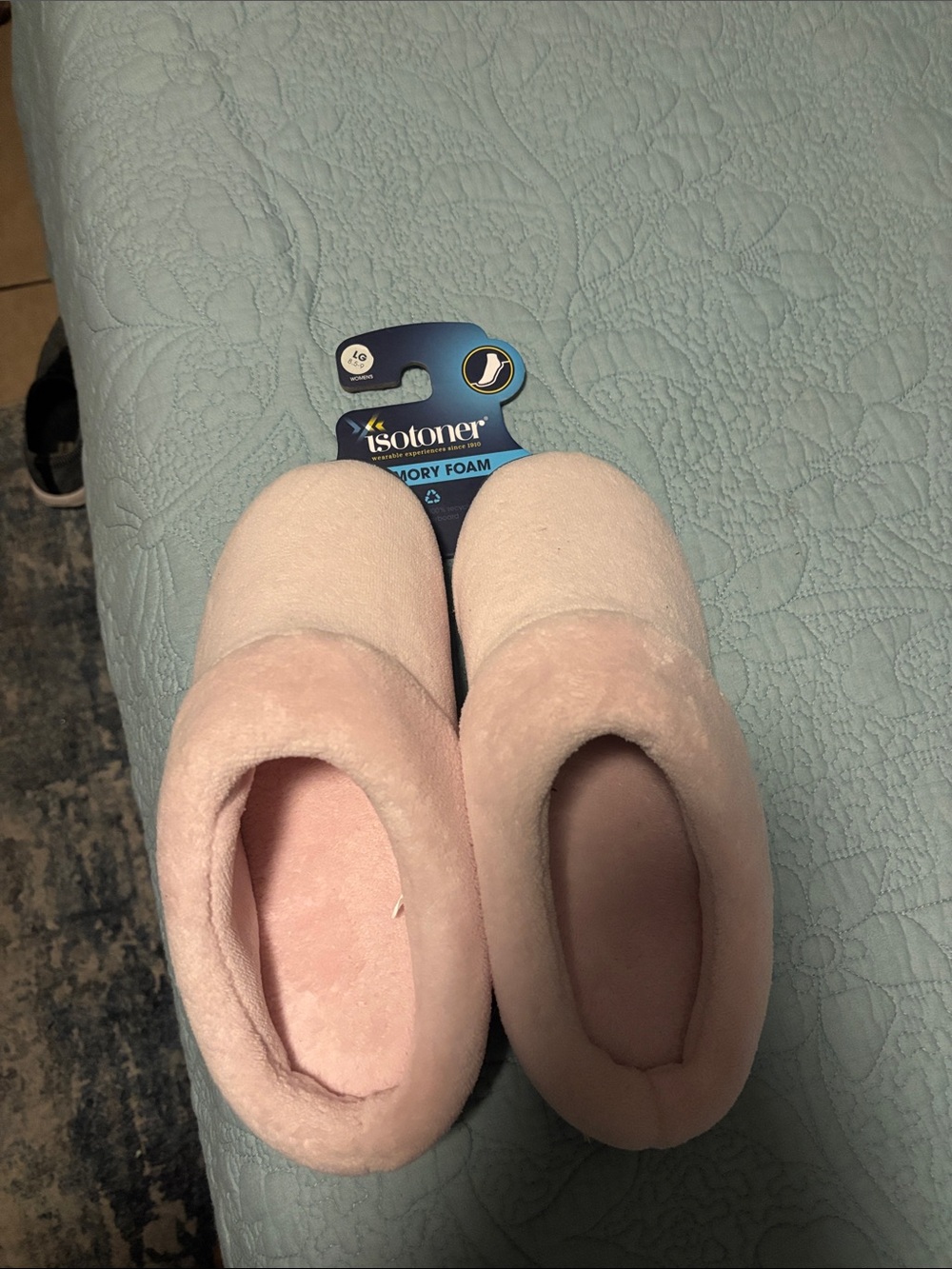 Isotoner Plush Memory Foam Slippers - Pale Pink New